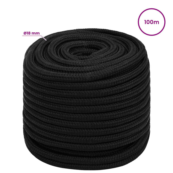 Monikäyttöinen yleisköysi 18 mm 100 m Musta Polyesteri