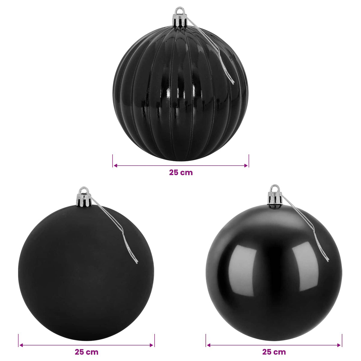 Joulupallosetti XXL 3 kpl Musta Halk. 25 cm Muovi
