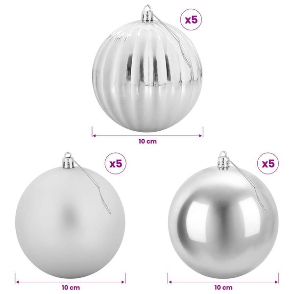 Joulupallon setti XL 15 kpl Hopea Halk. 10 cm Muovi