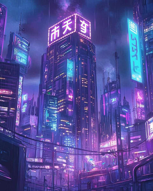 Cyberpunk Skyline 40x50cm - Timanttimaalaus