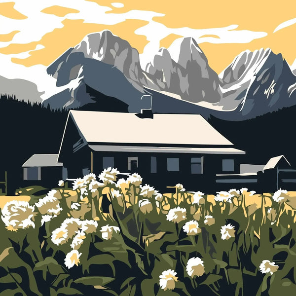 Golden Field Cabin 20x20cm - Paint By Numbers