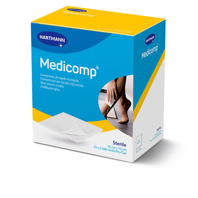 Medicomp kompressit, ei-kudotut steriilit sidokset 10 x 10 cm, 25 kuorta x 2 yksikköä. - HARTMANN