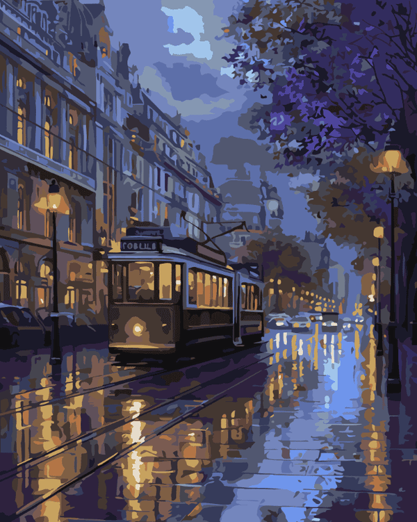 City Night Tram – Paint By Numbers