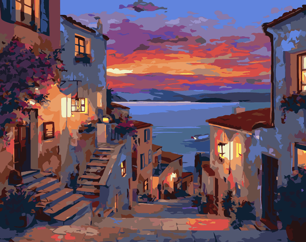 Mediterranean Sunset Street – Paint By Numbers