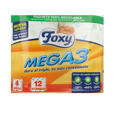 Mega3 kolminkertainen kestävyys wc-paperi 4 rullaa - FOXY