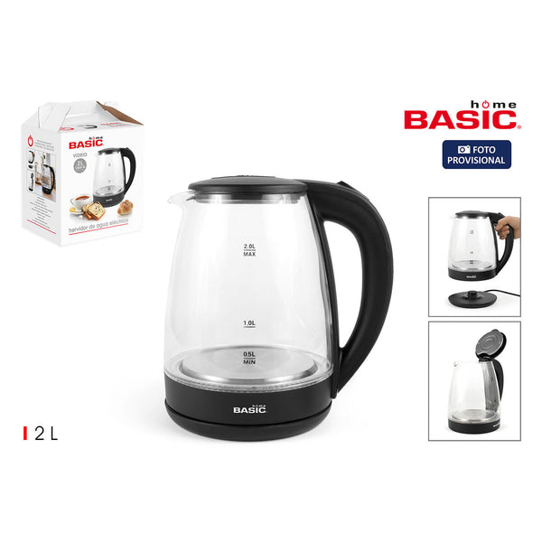 Basic Home Vedenkeitin Musta Lasi 1500 W 2 L - Vuodevaatteet.fi