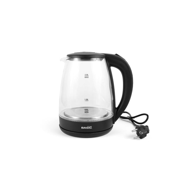Basic Home Vedenkeitin Musta Lasi 1500 W 2 L - Vuodevaatteet.fi