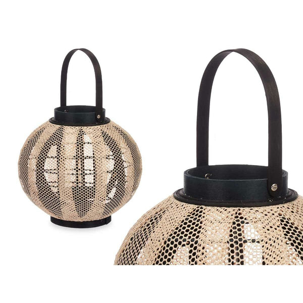 Gift Decor kynttilälyhty musta-beige puu kangas lasi 30 cm