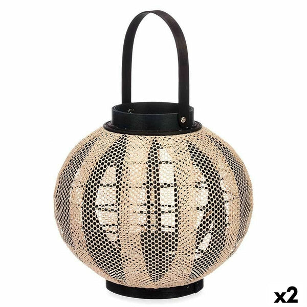 Gift Decor kynttilälyhty musta-beige puu kangas lasi 30 cm