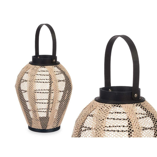 Gift Decor Kynttilälyhty Musta Beige Puu Kangas Lasi