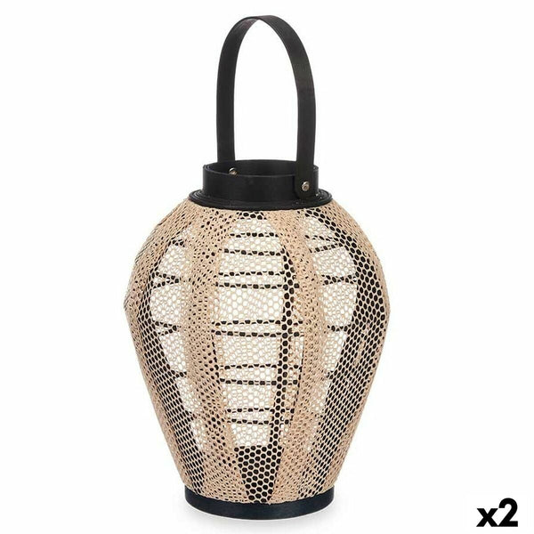 Gift Decor Kynttilälyhty Musta Beige Puu Kangas Lasi