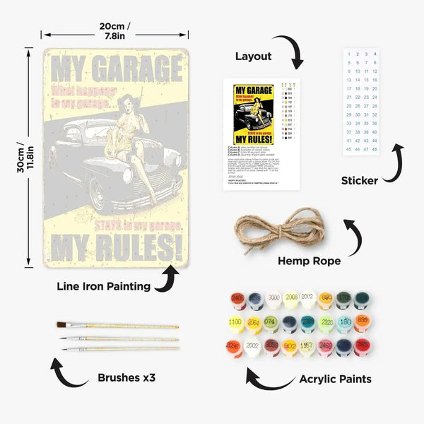 My Garage – Retro Metalli Paint by Numbers 20x30 cm