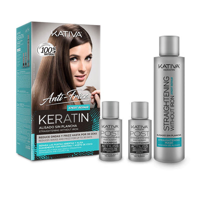 Keratin anti-frizz suoristus ilman rautaa, korjaa latvat, kesto 30 päivää, 3 kpl - KATIVA