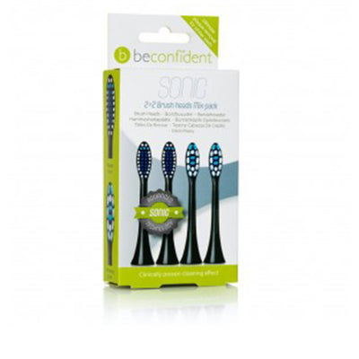Sonic toothbrush heads regular/whitening musta setti 4 kpl - BECONFIDENT