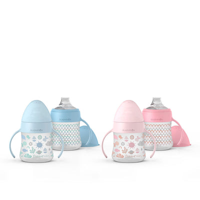 Silikoni harjoituspullo anti-spill kahvoilla + 4m first 150 ml - SUAVINEX
