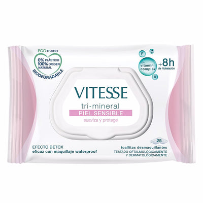 Tri-mineral piel sensible meikinpoistopyyhkeet 25 kpl - VITESSE