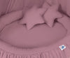 My Sweet Baby - Lastenhuoneen ripustettava baldakiini puuvillaa + pesä röyhelöllä + tyynyt - pastellivioletti