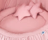 My Sweet Baby - Lastenhuoneen ripustettava puuvillakatos + röyhelöreunainen vauvanpesä + tyynyt - pastellinvaaleanpunainen