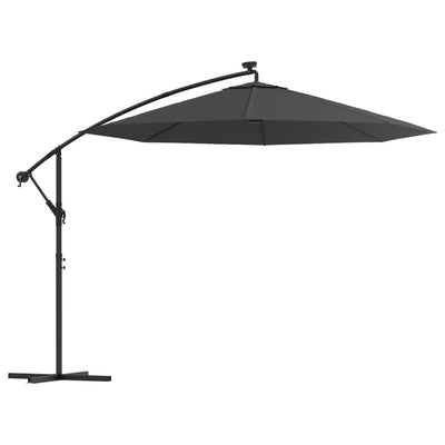 Aurinkovarjo LED-valoilla ja teräspylväällä 300 cm antrasiitti
