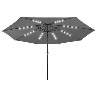 Aurinkovarjo LED-valot ja metallitanko 400 cm antrasiitti