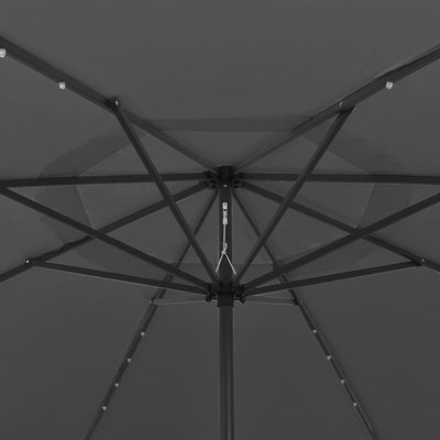 Aurinkovarjo LED-valot ja metallitanko 400 cm antrasiitti
