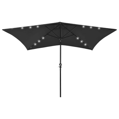 Aurinkovarjo LED-valot ja terästanko 2x3 m musta