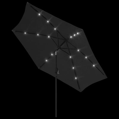Aurinkovarjo LED-valot terästanko 300 cm musta