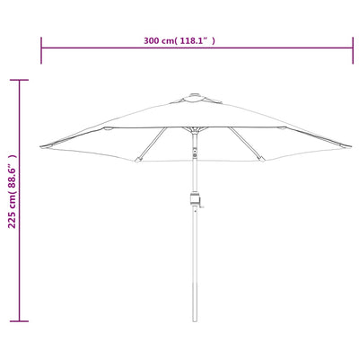 Aurinkovarjo LED-valot terästanko 300 cm taivaansininen