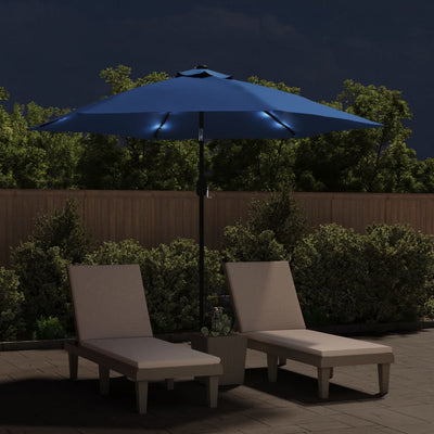 Aurinkovarjo LED-valot terästanko 300 cm taivaansininen