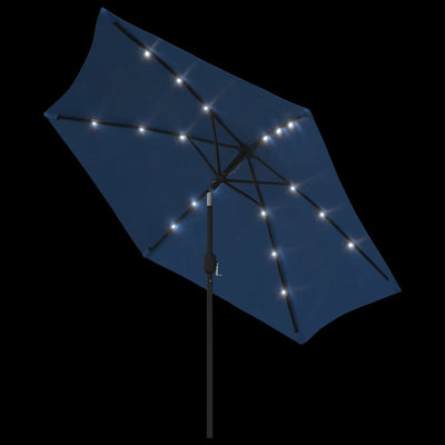 Aurinkovarjo LED-valot terästanko 300 cm taivaansininen