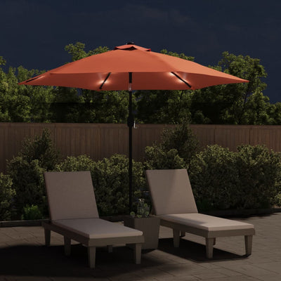 Aurinkovarjo LED-valot terästanko 300 cm terrakotta