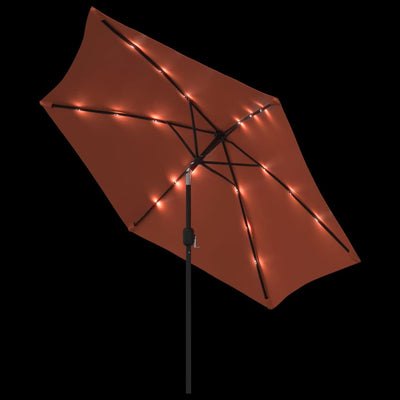 Aurinkovarjo LED-valot terästanko 300 cm terrakotta