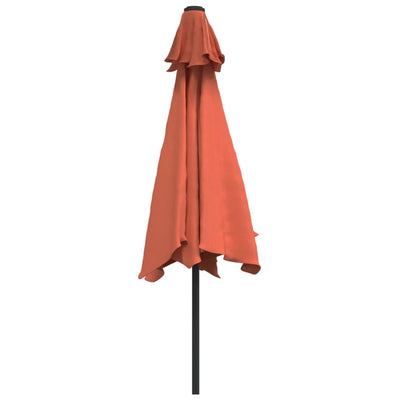 Aurinkovarjo LED-valot terästanko 300 cm terrakotta