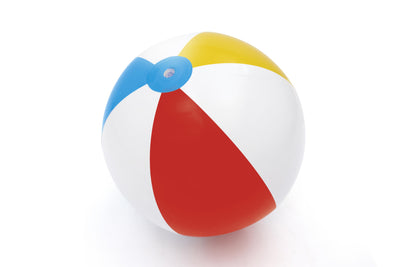 Bestway 31021 -merkkinen 51 cm halkaisijaltaan oleva rantapallo. Pallon värit ovat keltainen, oranssi, vaaleansininen ja valkoinen, ja siinä on erilaisia geometrisia kuvioita.