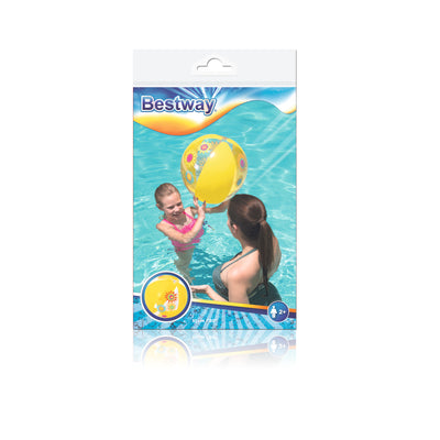 Keltainen Bestway 31036 -ranta- ja uimapallo halkaisijaltaan 51 cm.