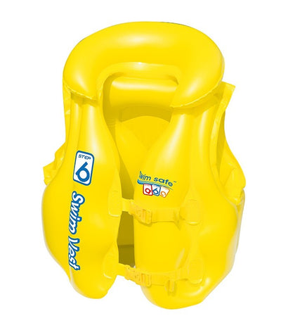 Bestway 32034 20 x 18,51 cm x 46 cm Swim Safe -uimaliivi, sininen ja keltainen. Uimaväline lapsille, jossa on turvallisuusvyö ja askelma.