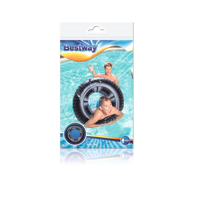 Bestway 36016 -kelluntarengas, halkaisija 91 cm, sinivalkoinen, pyöreä muoto.
