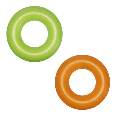 Bestway 36024 -kelluttava neonvärisellä oranssilla pohjalla oleva uimarenkaan mallinen tuote. Kelluttavassa renkaassa on halkaisija 76 cm.