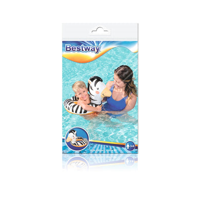 Kuvassa on Bestway-merkkinen 45cm x 51cm kokoinen zebra-aiheinen uimarengas.