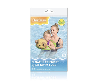 Bestway 36405 -kokoontaittuva uimarengas, jossa on hauska laiskiainen-muotoilu. Uimarenkaan mitat ovat 50cm x 46cm.