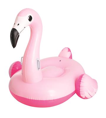Pinkki flamingo-uimarengas, mitat 57 x 47,5 x 145 cm.
