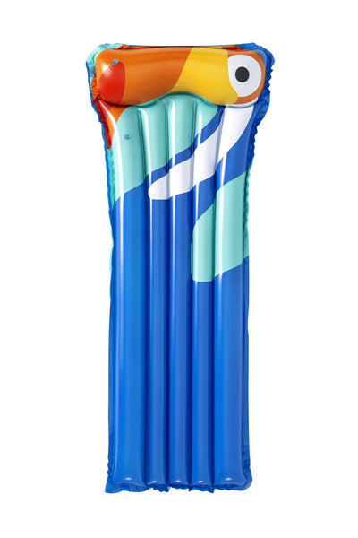 Sininen trooppinen lintu-uimapatja, koko 183 cm x 76 cm.