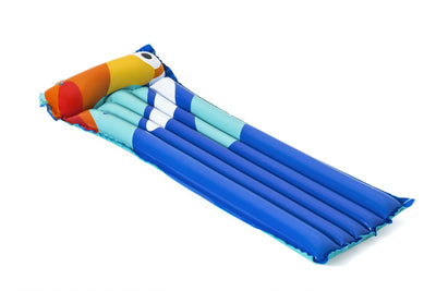 Sininen trooppinen lintu-uimapatja, mitat 183 cm x 76 cm.