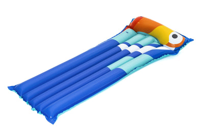 Sininen trooppinen lintu-ilmapatja, mitat 183cm x 76cm.