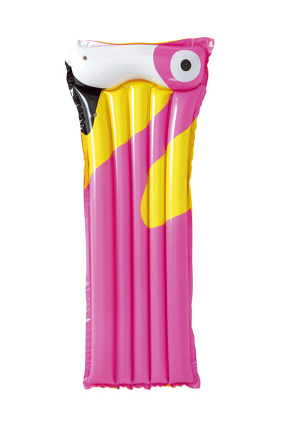 Pinkki, trooppisen linnun muotoinen ilmapatja. Koko 183cm x 76cm.