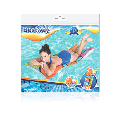 Bestway 44033 -dmuchany makuualusta, mitat 183cm x 69cm, värikäs raitakuviointi.