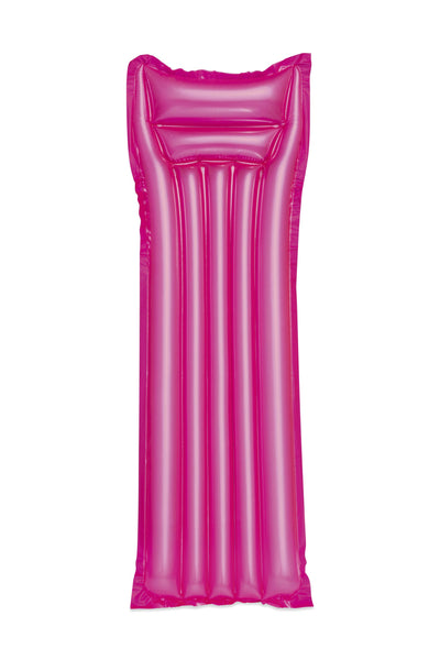 Vaaleanpunainen rantapatja, koko 183cm x 69cm, loistaa kuvassa.