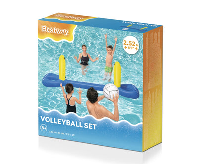 Bestway 52133 -vesipalloilusarja, joka sisältää verkkojalkapallon ja pallon. Koko 252cm x 64cm.