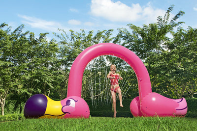 Bestwayn suuri flamingo-aiheinen uima-allas, jossa on suihkutoiminto. Uima-altaan koko on 340m x 110m x 193m.