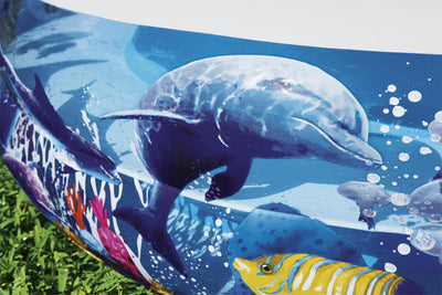 Bestway 54118 -perheen ilmatäytteinen uima-allas, mitat 262cm x 157cm x 46cm. Uima-altaassa on koralliriutta-teema.
